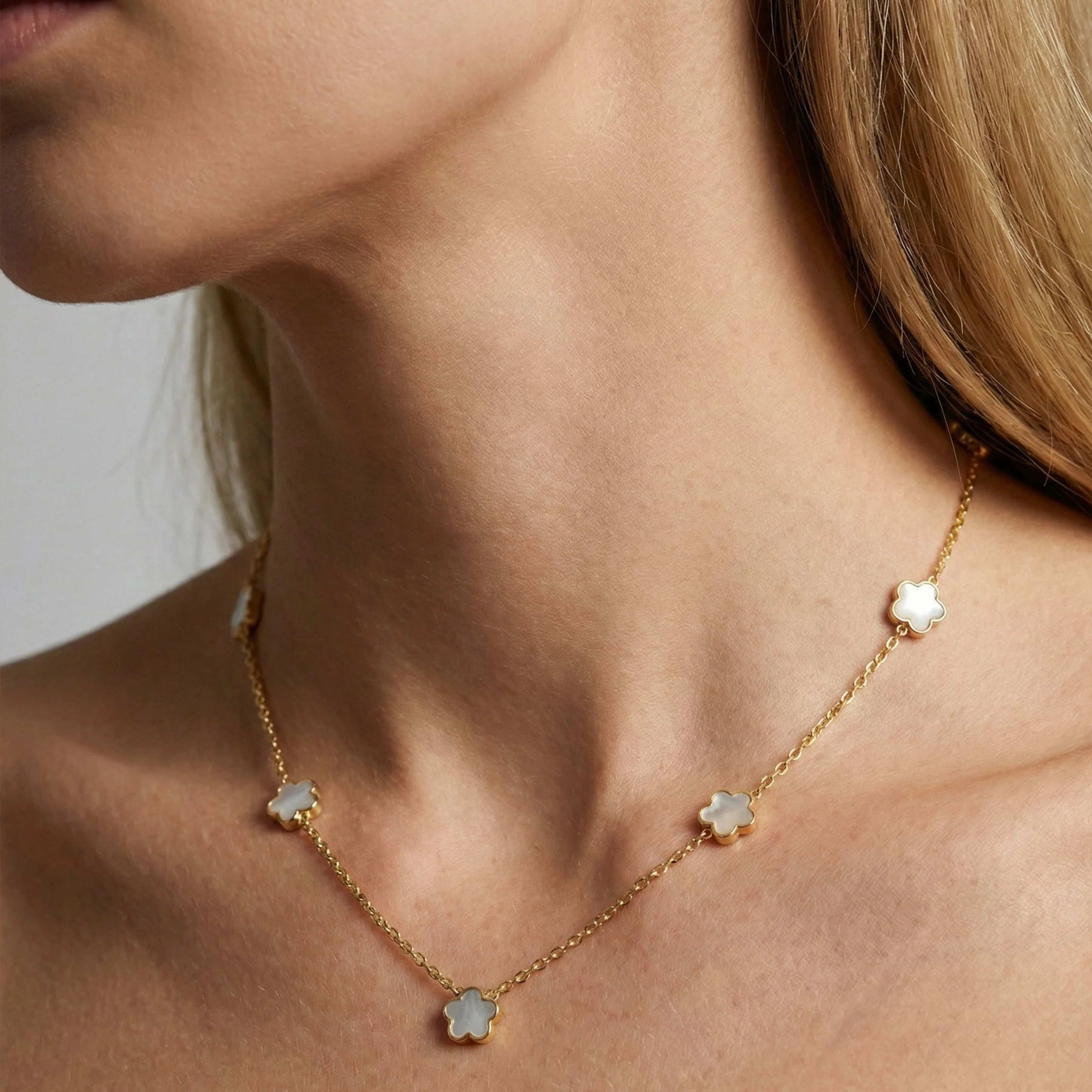 Mini White Multi Clover Necklace in Gold - Image 2