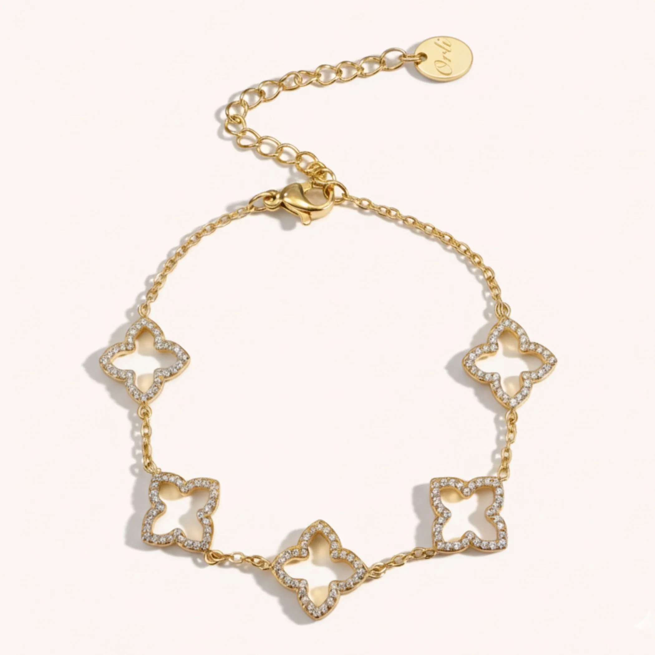 Multi Crystal Clover Bracelet in Gold - Image 2