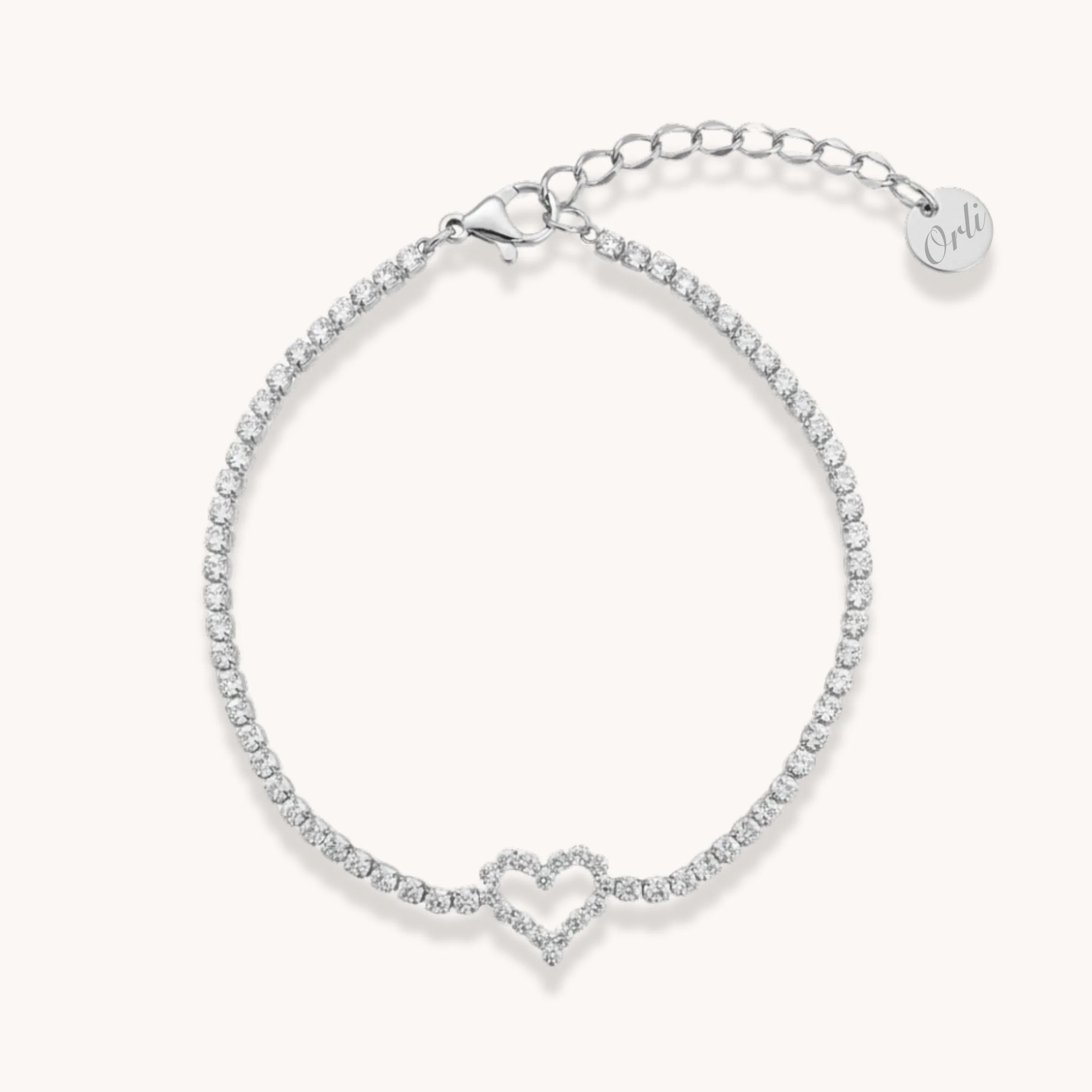 Open Heart Tennis Bracelet in Silver