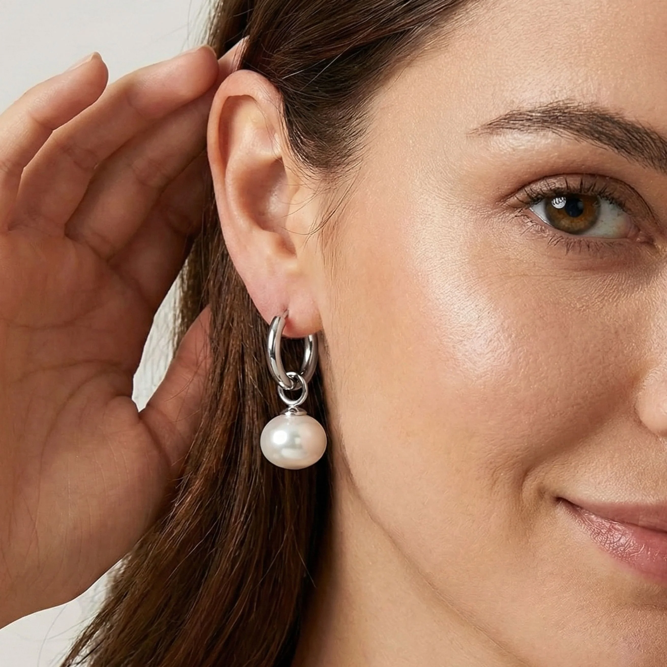 Orb Pearl Hoops, Silver