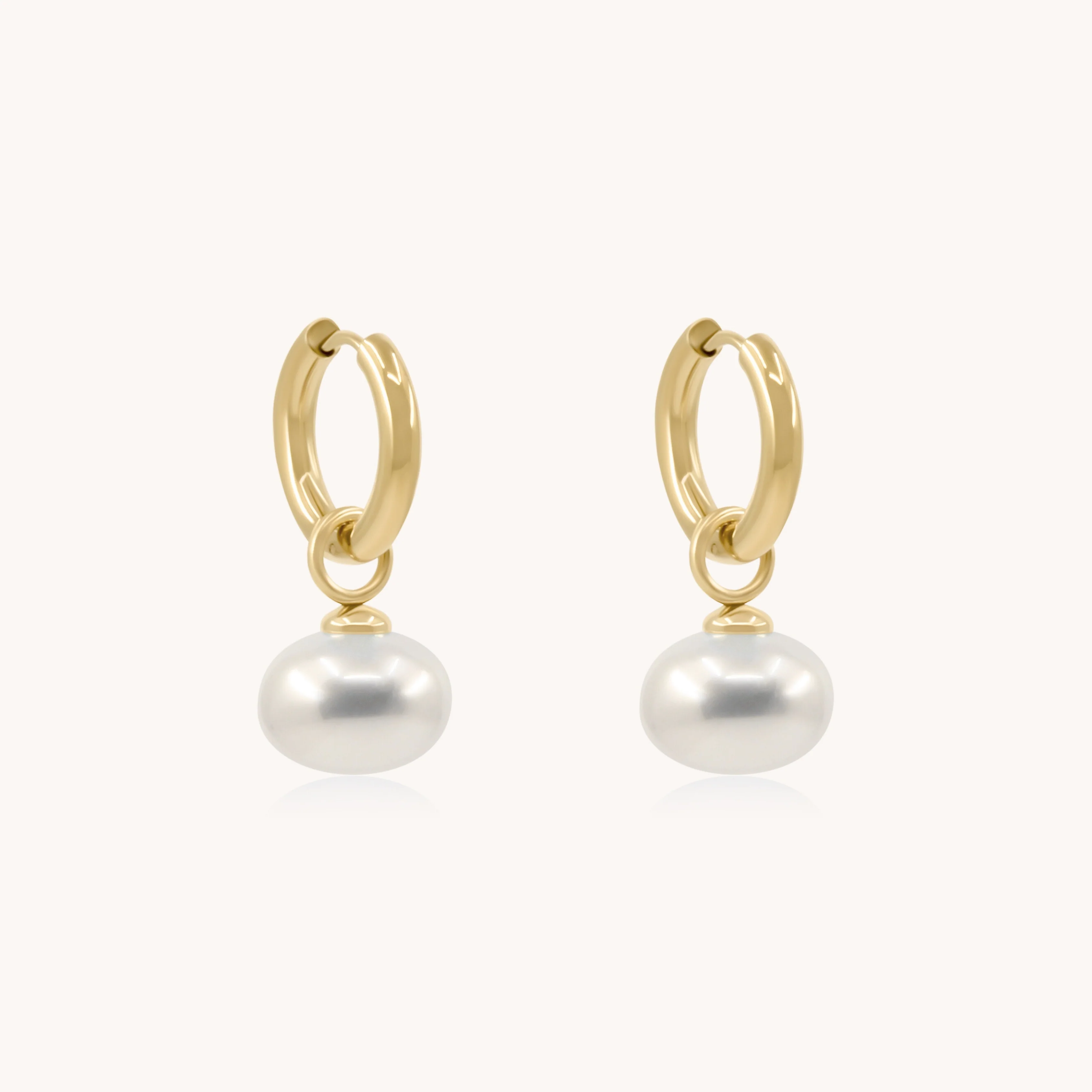 Orb Pearl Hoops, Gold - Image 2