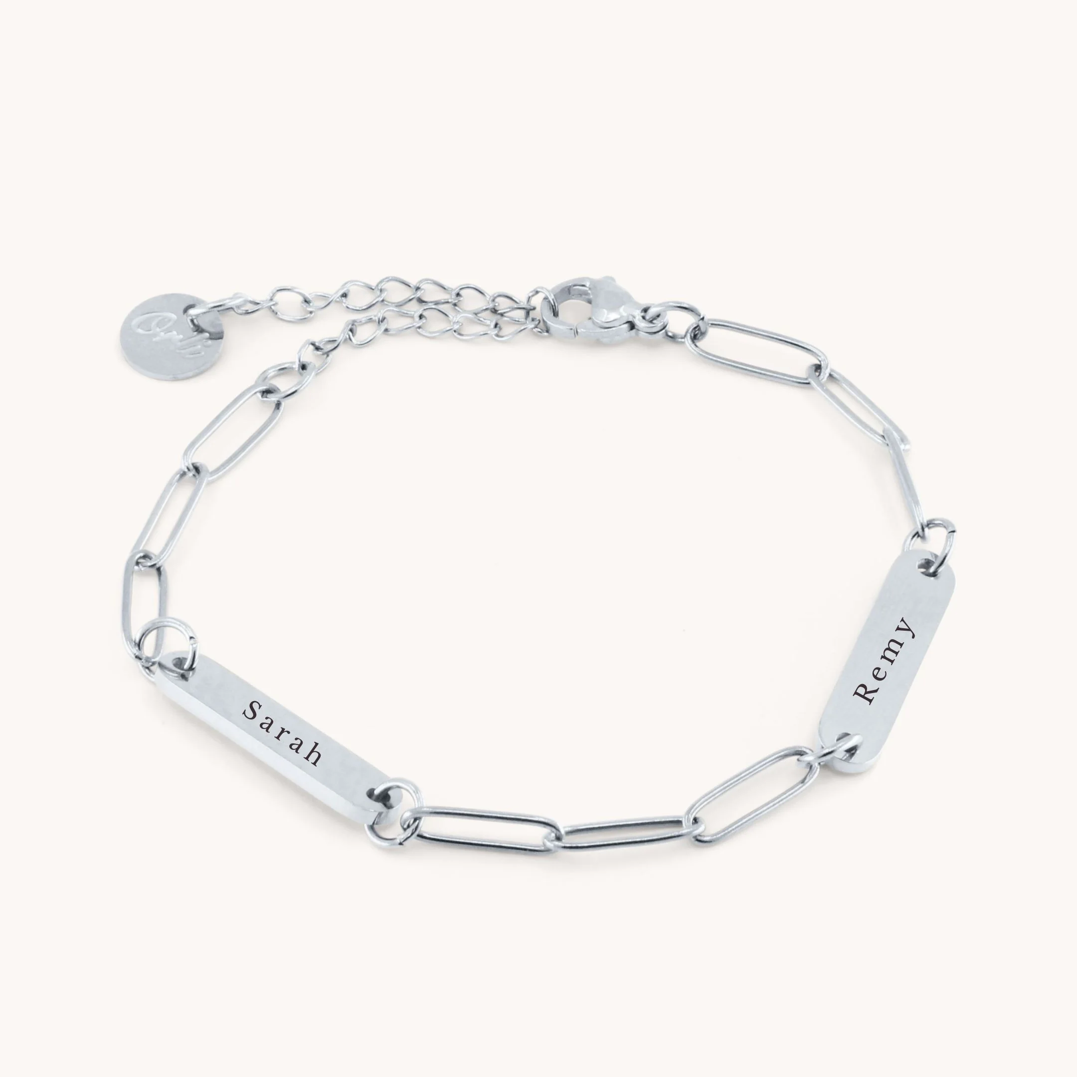 Paperclip Chain Double Name Bracelet in Silver