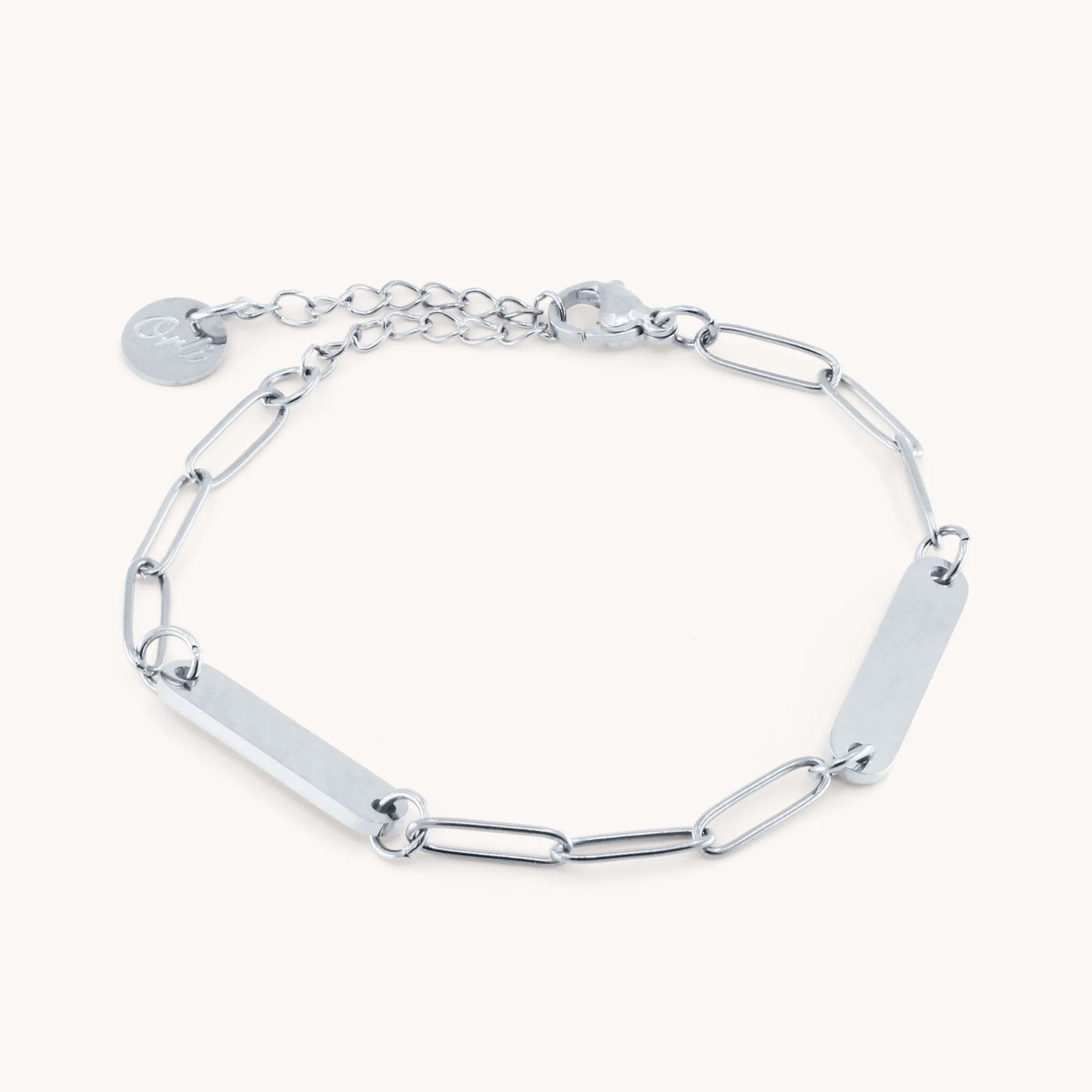 Paperclip Chain Double Name Bracelet in Silver - Image 3