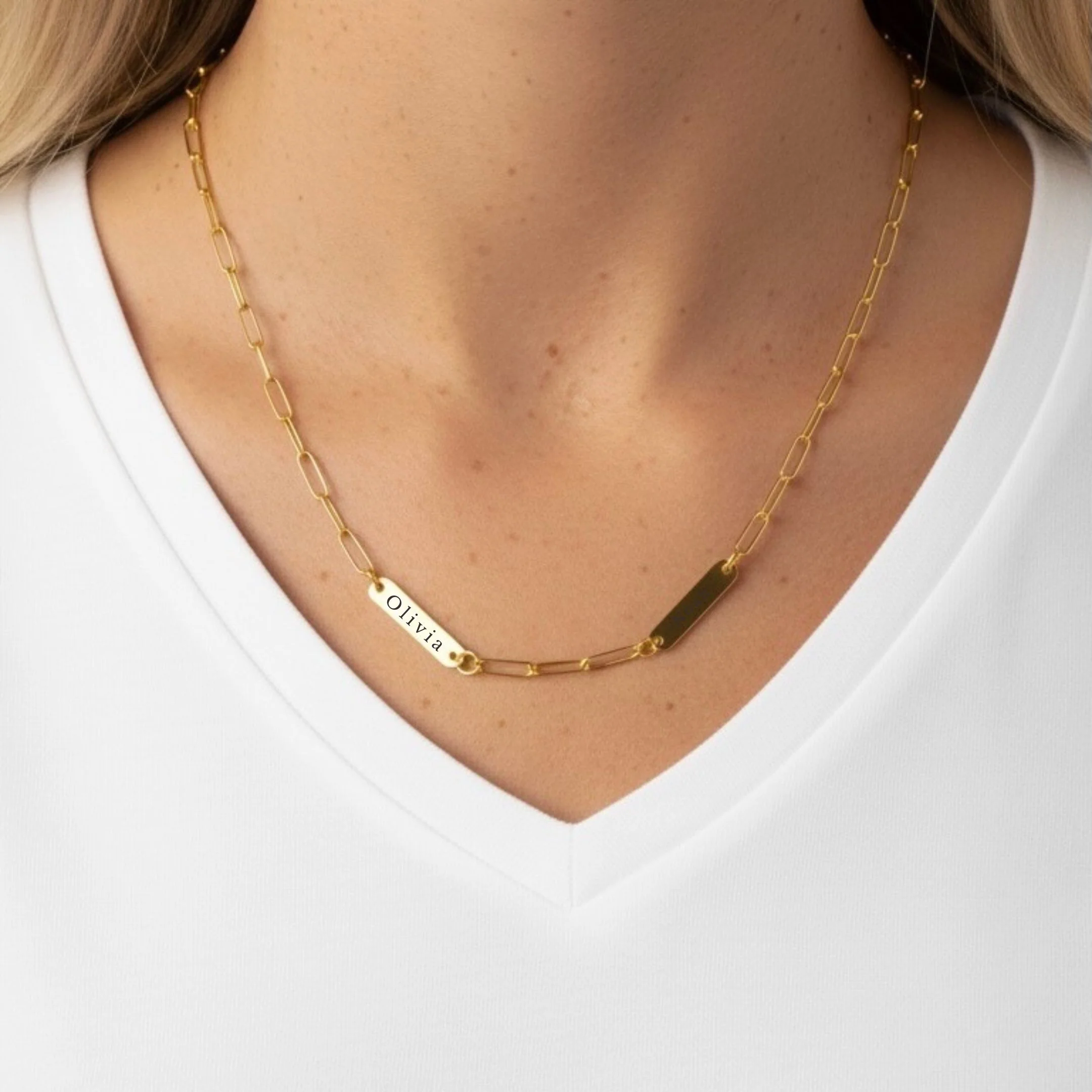 Paperclip Chain Double Name Necklace in Gold - Image 3