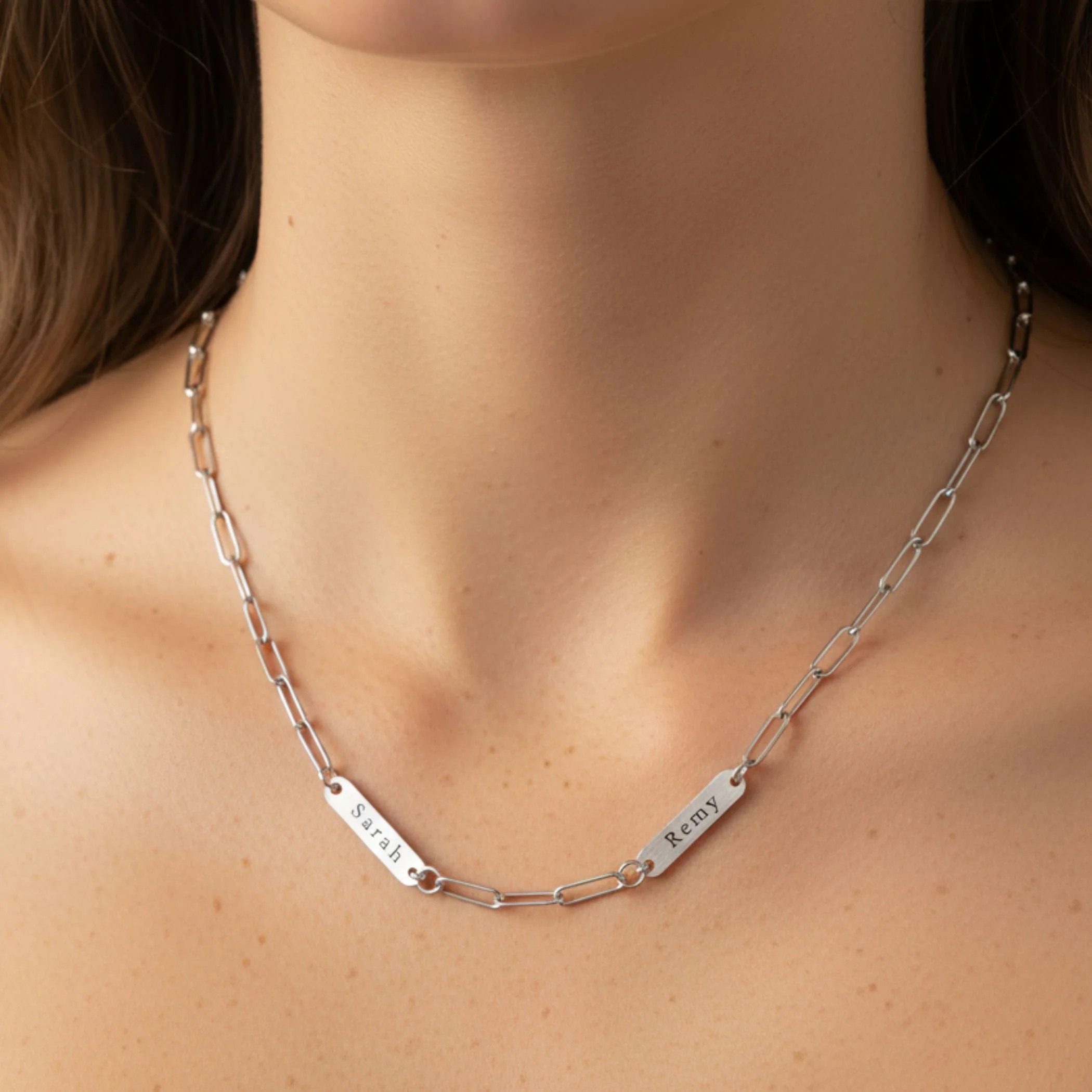 Paperclip Chain Double Name Necklace in Silver