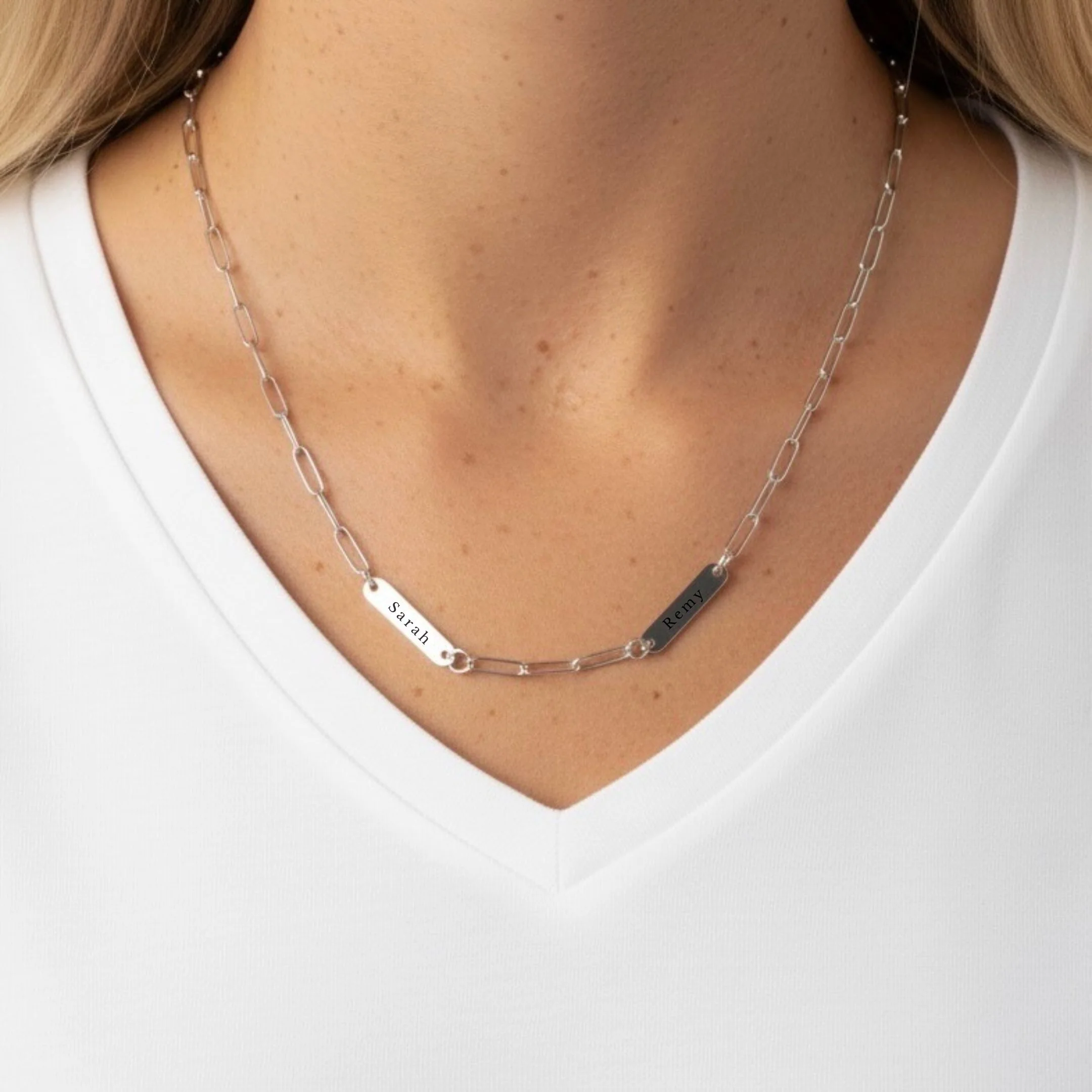Paperclip Chain Double Name Necklace in Silver - Image 3