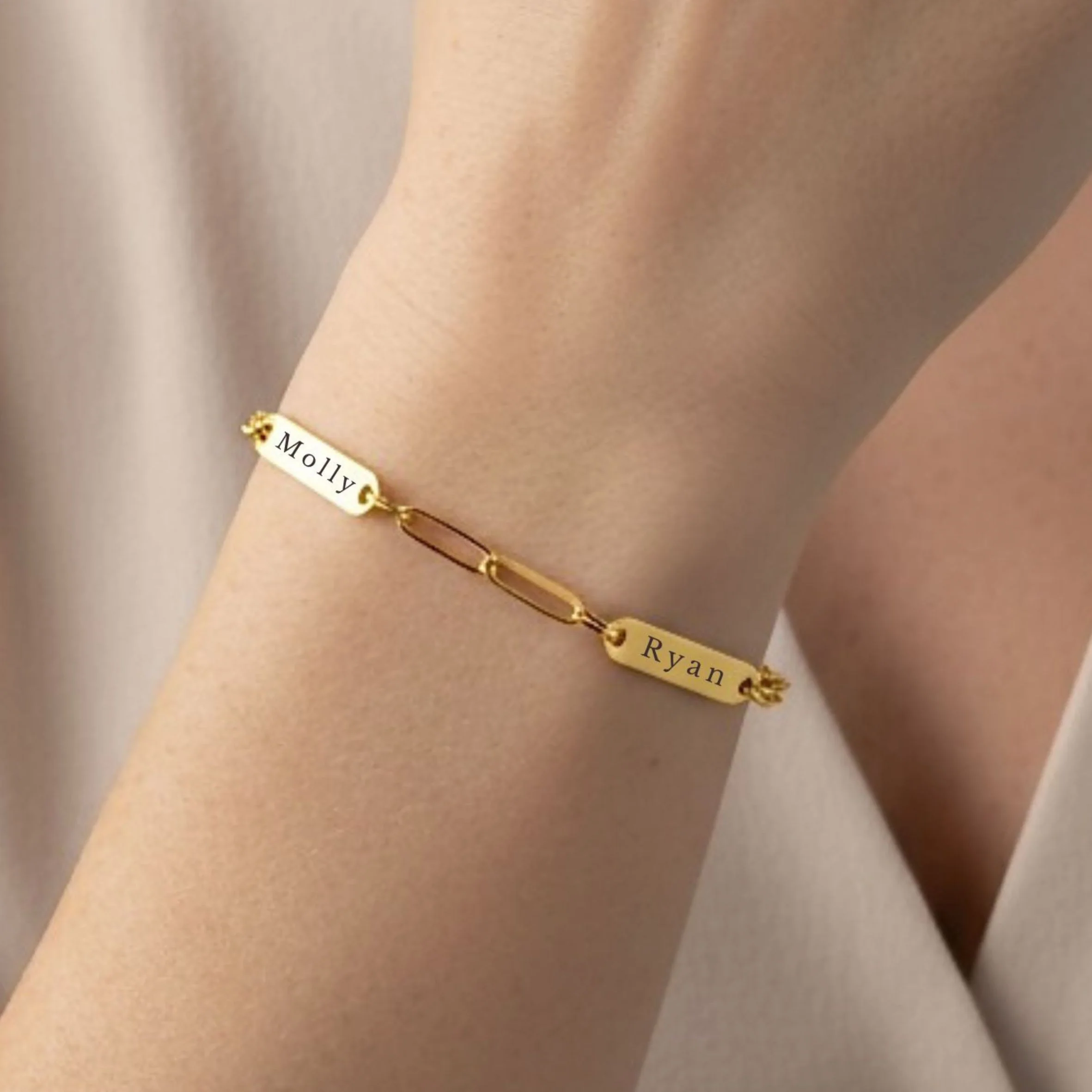 Paperclip Chain Multi Name Bracelet in Gold - Image 5