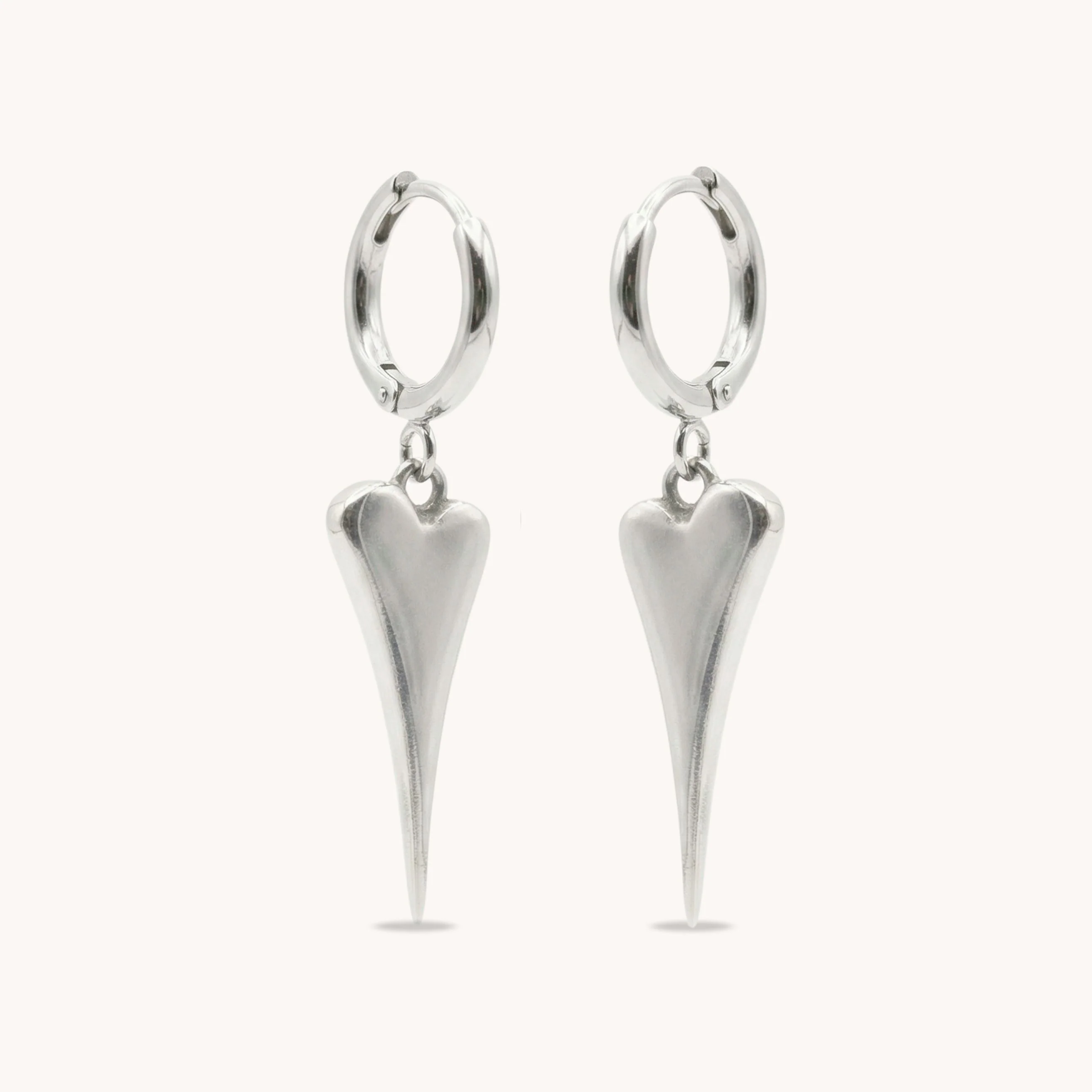 Mini Pointed Heart Huggie Hoops in Silver - Image 2