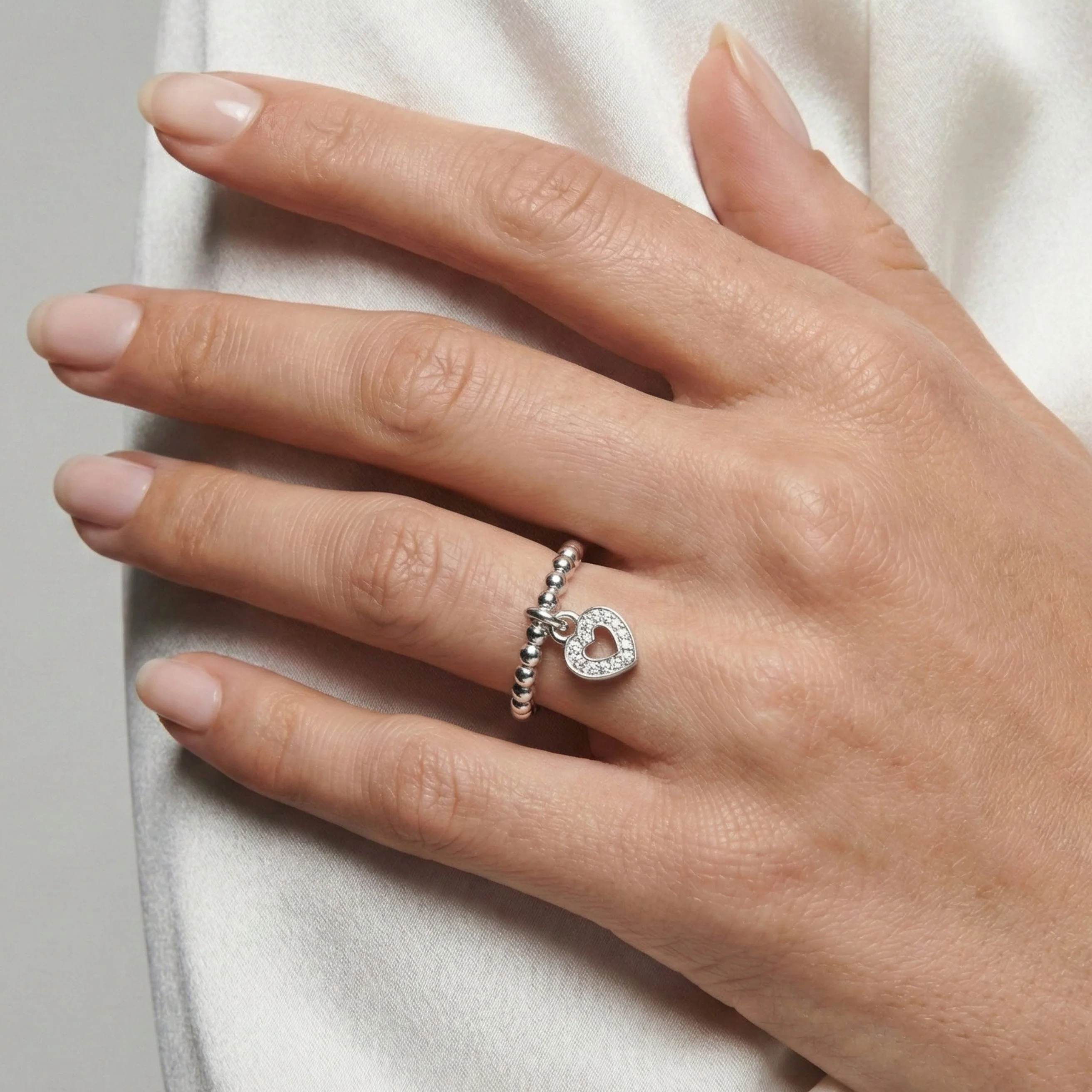 Sterling Silver Olivia Crystal Heart Beads Ring - Image 5