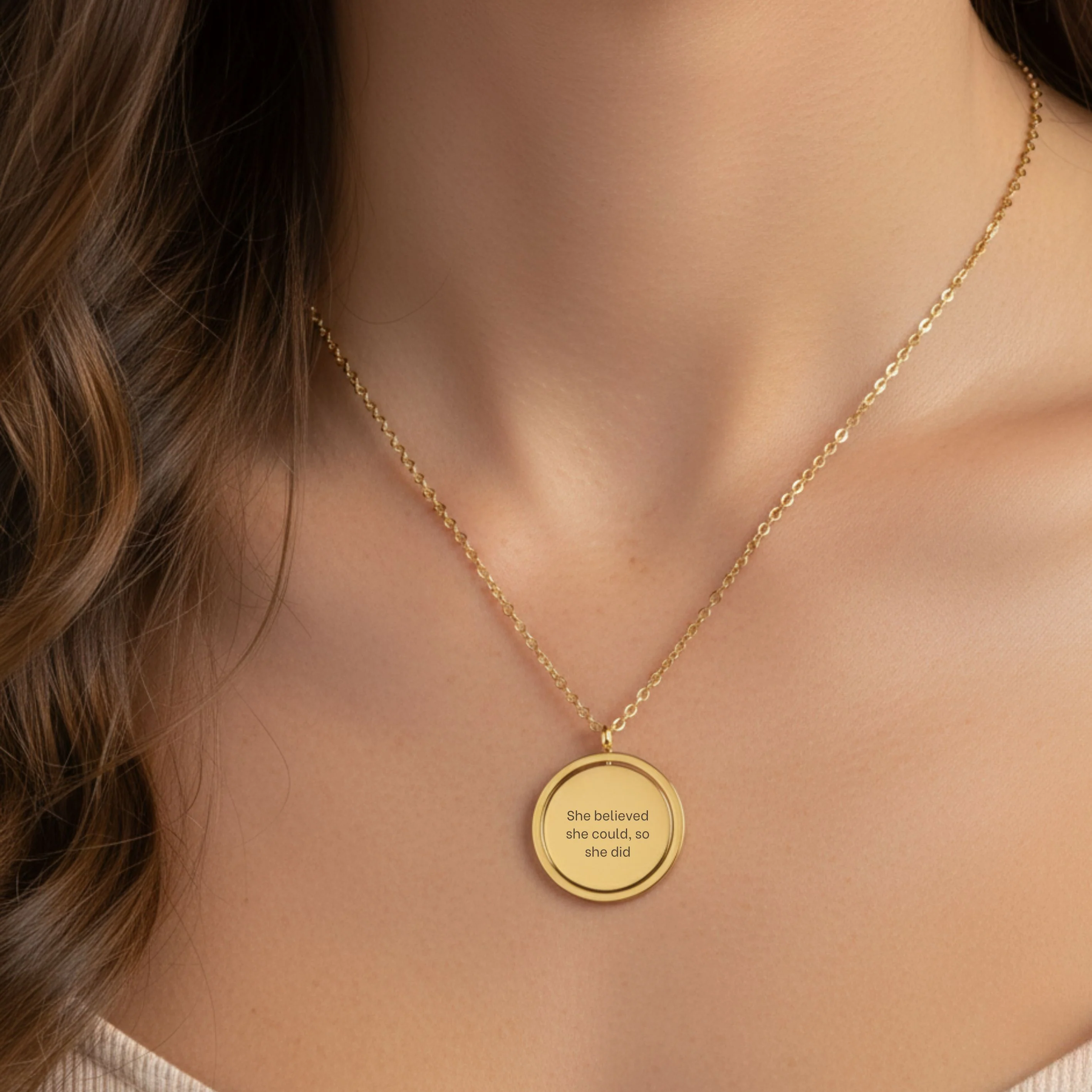 Spinning Disc Engravable Necklace in Gold