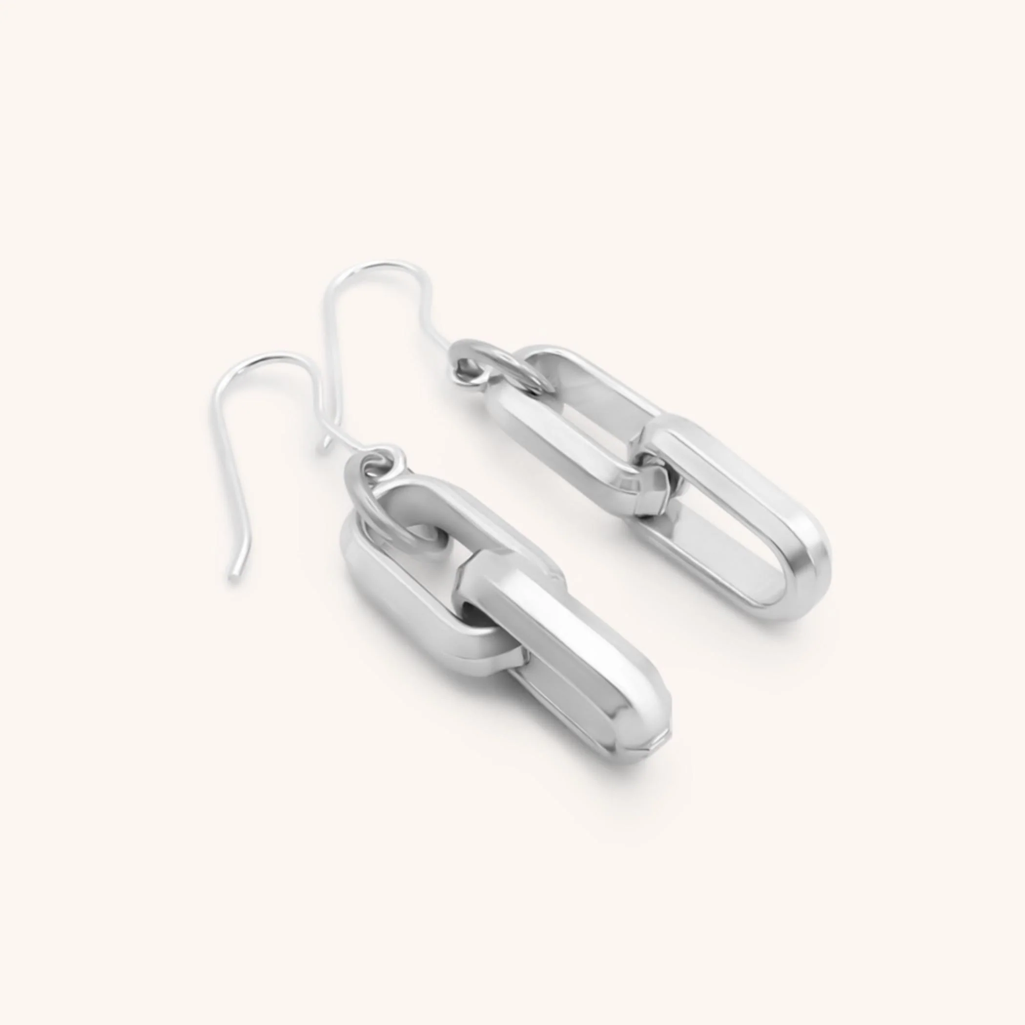 Square Link Hook Earrings, Silver