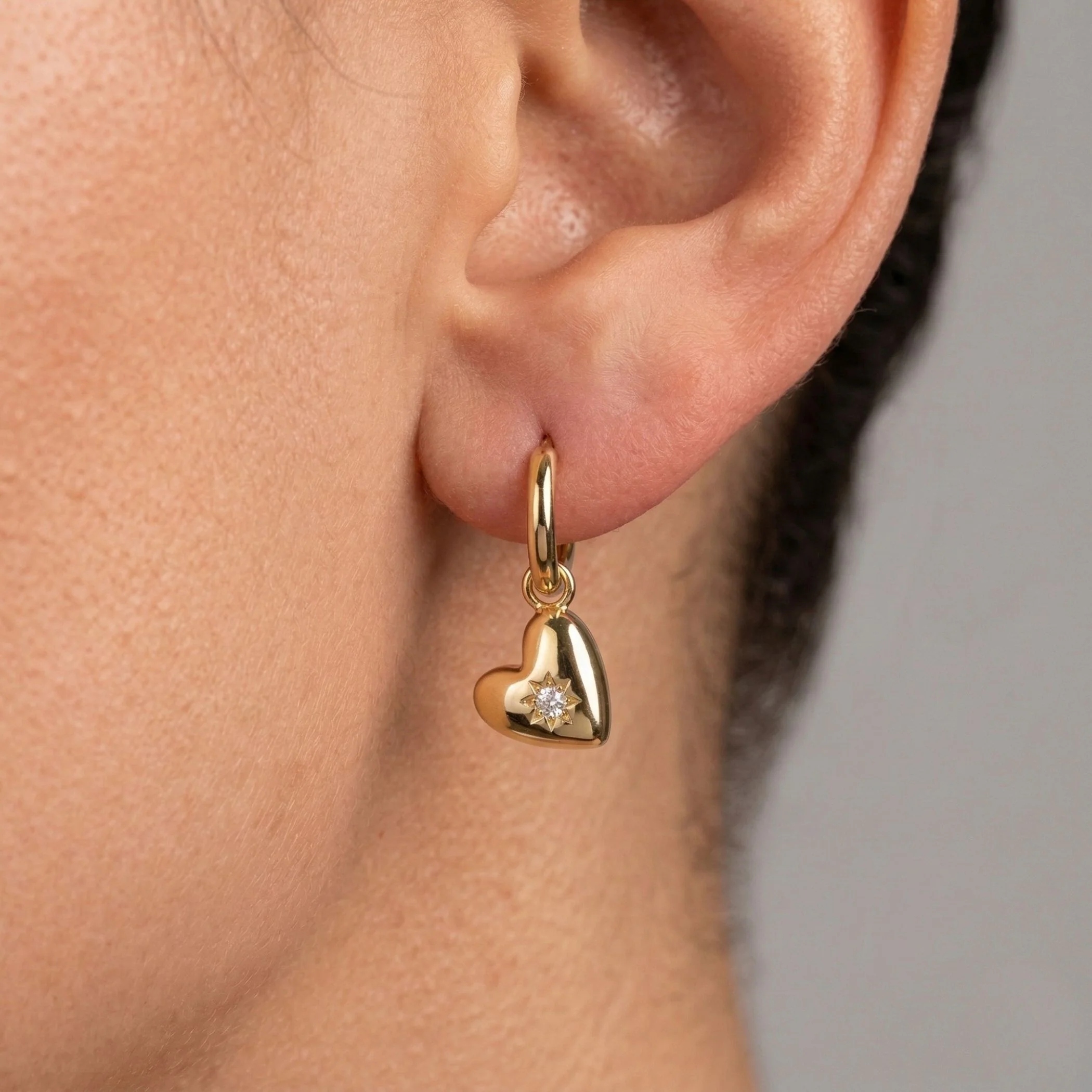 Starburst Heart Huggie Hoops in Gold