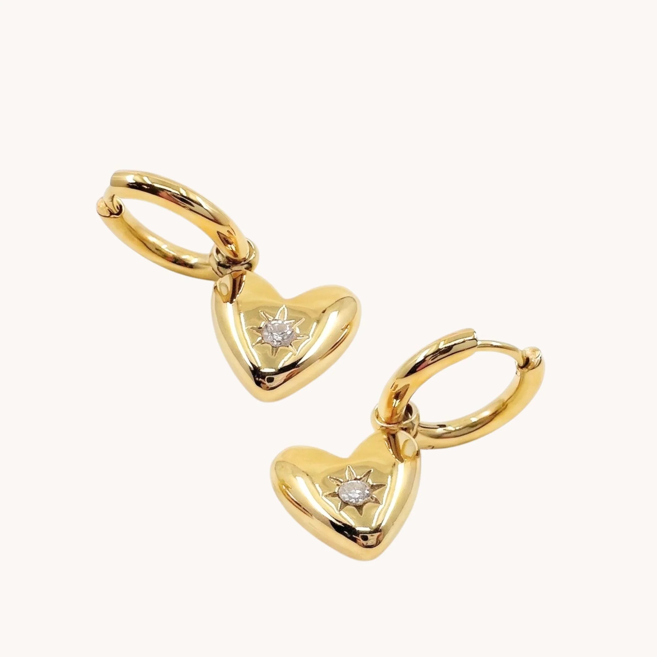 Starburst Heart Huggie Hoops in Gold - Image 2