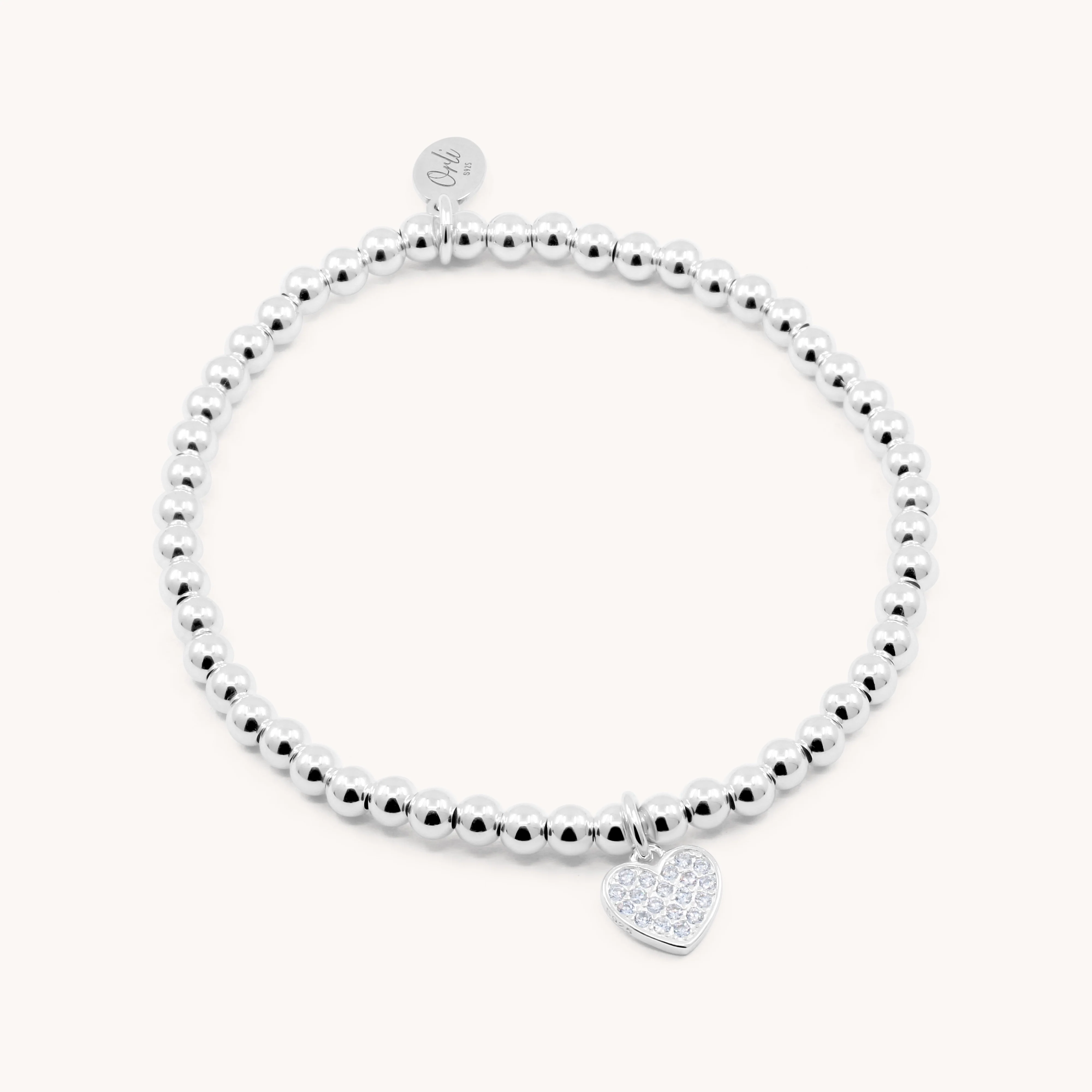 Sterling Silver Holly Crystal Heart Beads Bracelet - Image 2