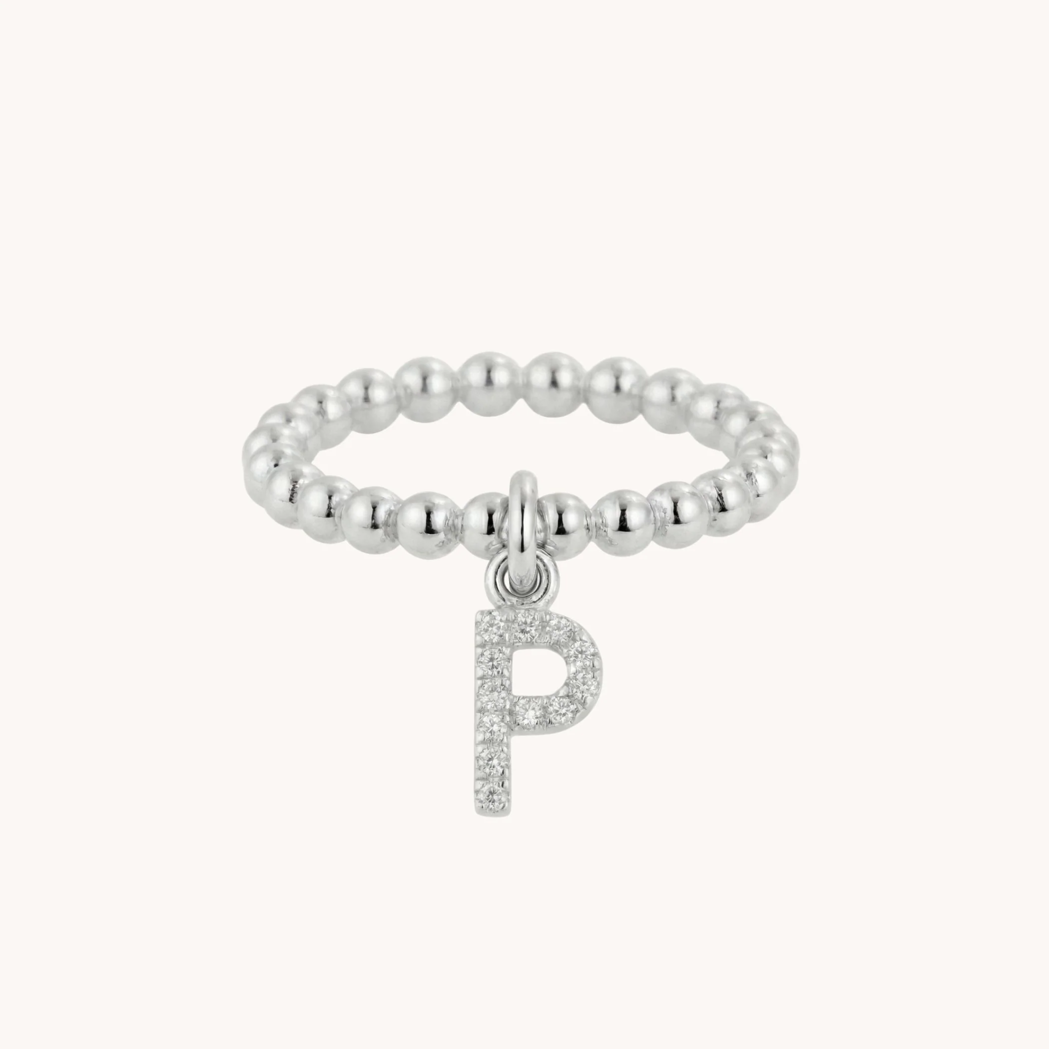 Sterling Silver Personalised Crystal Initial Beads Ring