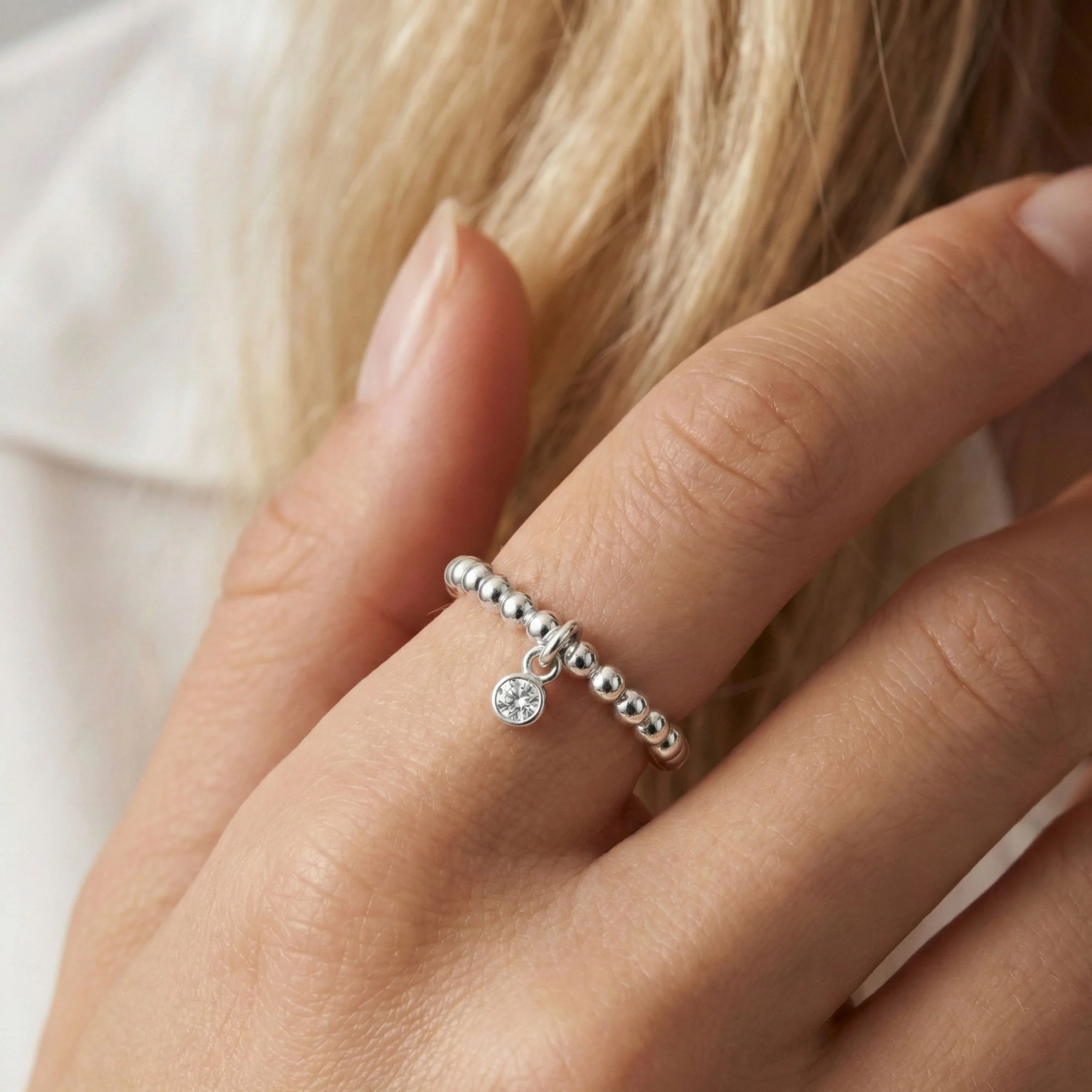 Sterling Silver Personalised Birthstone Beads Ring - Image 2
