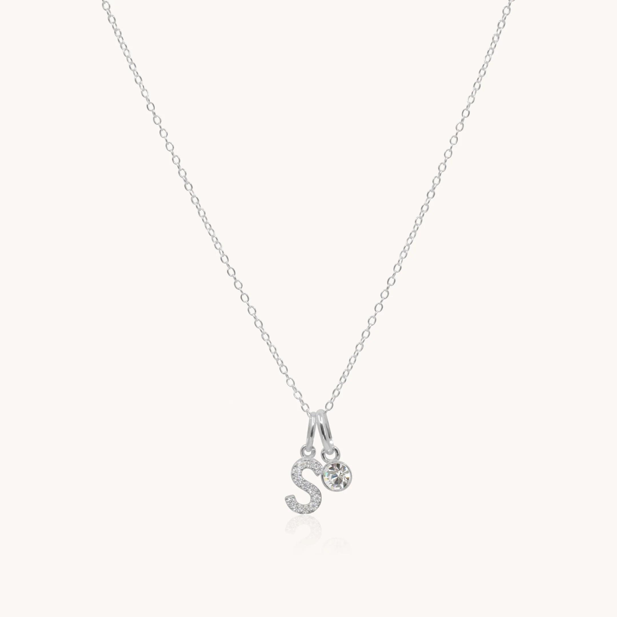 Sterling Silver Crystal Initial & Birthstone Necklace - Image 2