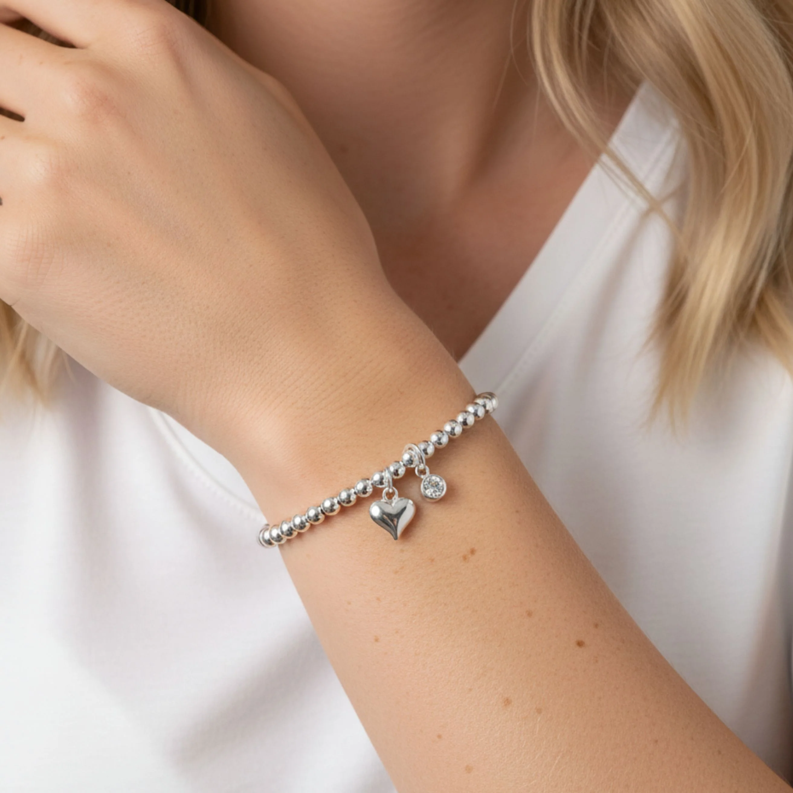 Sterling Silver Mia Heart and Birthstone Beads Bracelet - Image 2