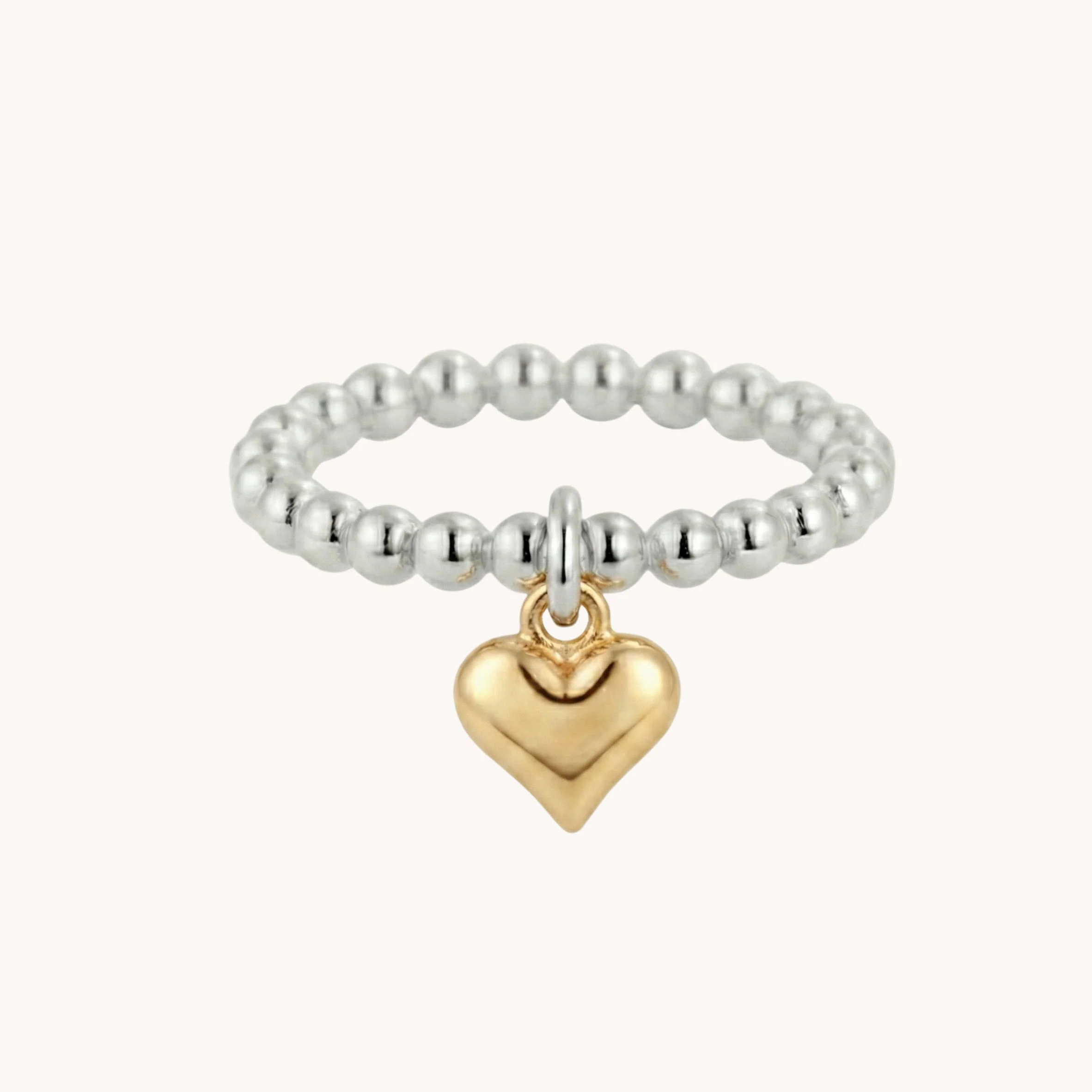 Sterling Silver Mia Heart Beads Ring in Silver & Gold