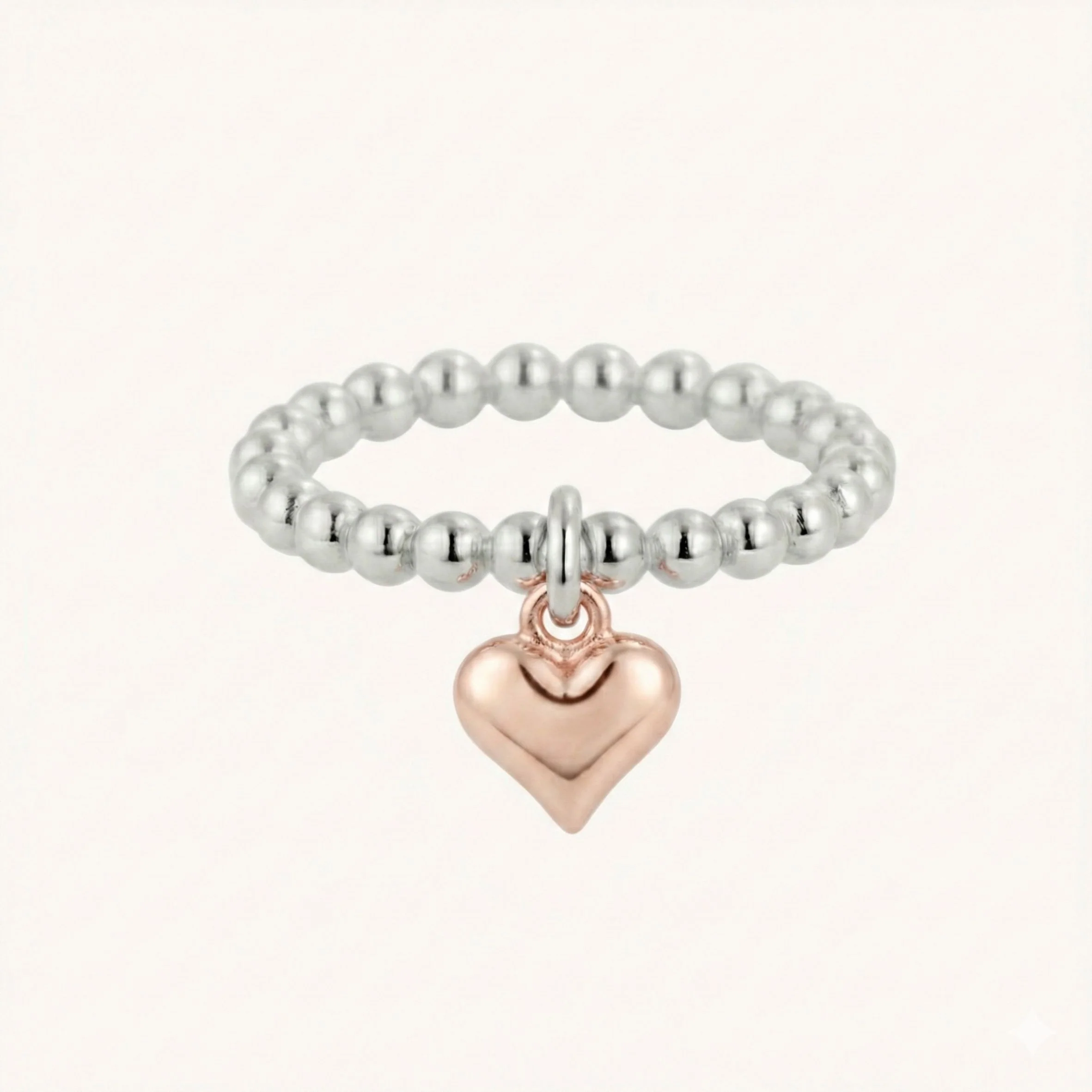 Sterling Silver Mia Heart Beads Ring in Silver & Rose Gold