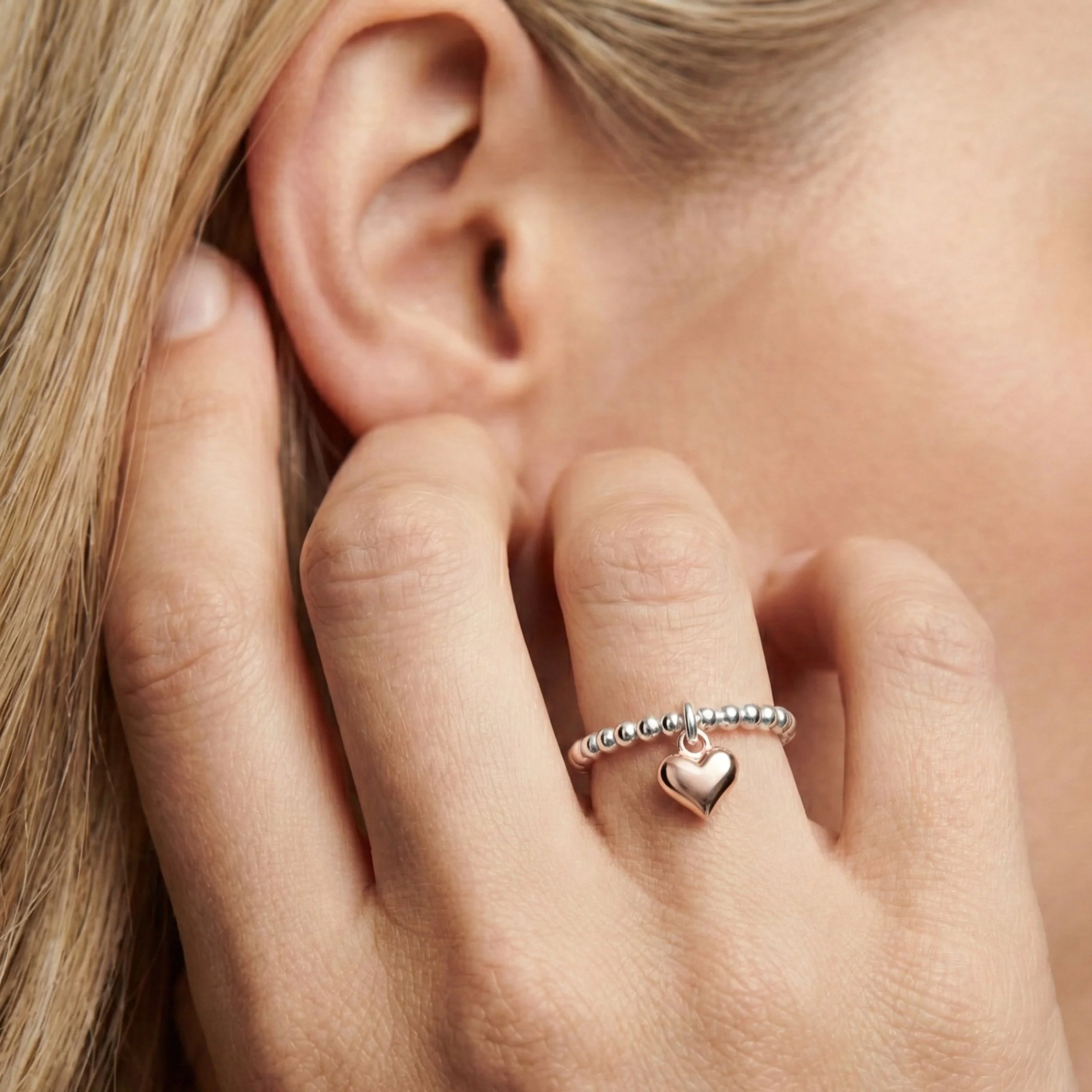 Sterling Silver Mia Heart Beads Ring in Silver & Rose Gold - Image 2
