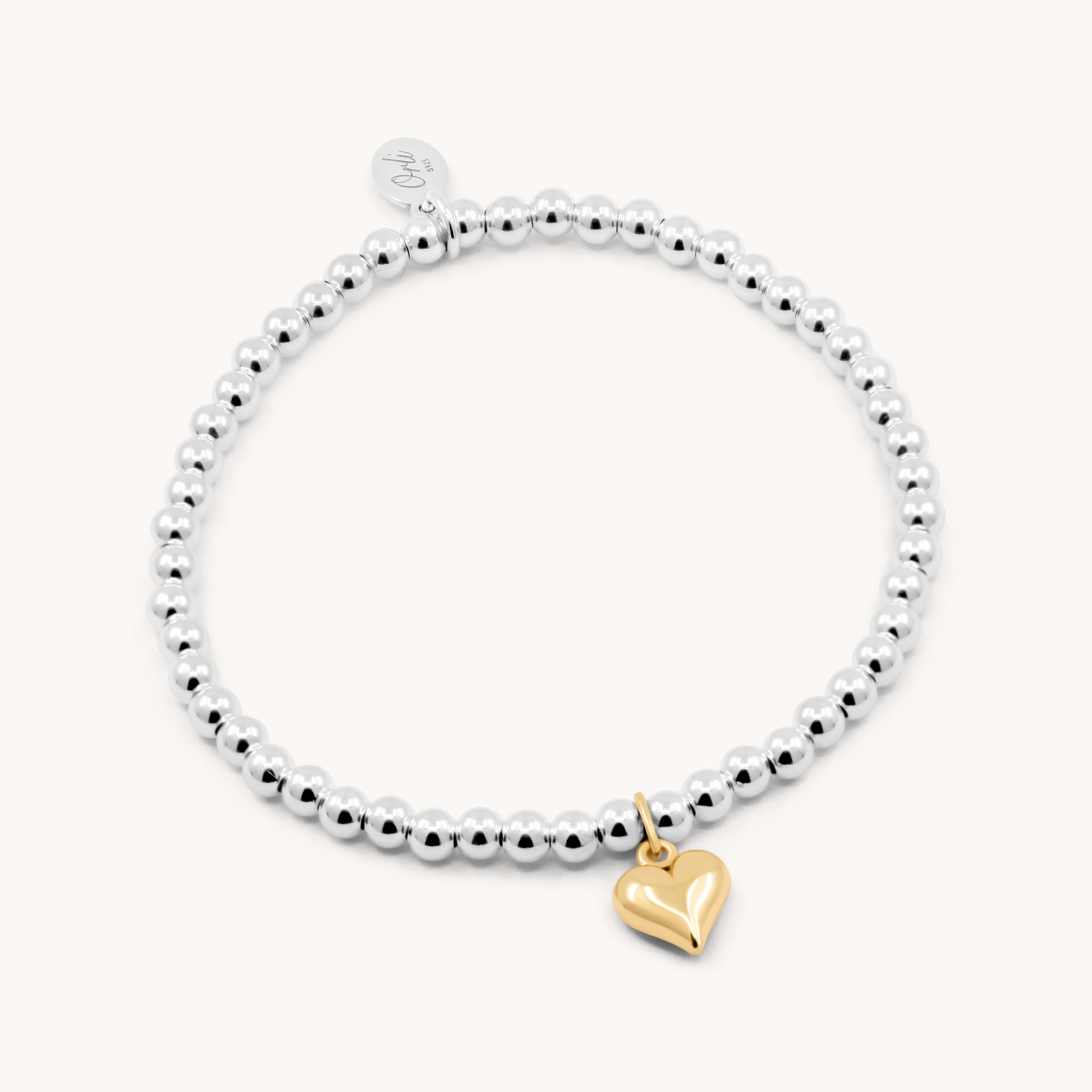 Sterling Silver Mia Puffed Heart Beads Bracelet in Silver and Gold
