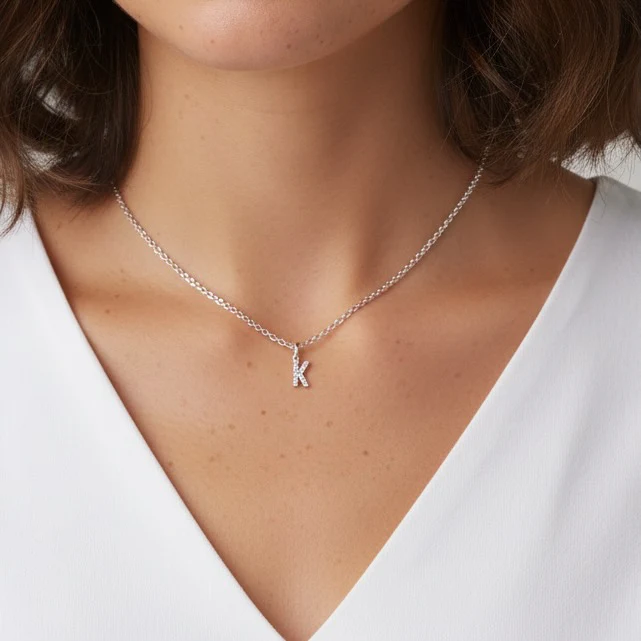 Sterling Silver Mini Crystal Initial Necklace