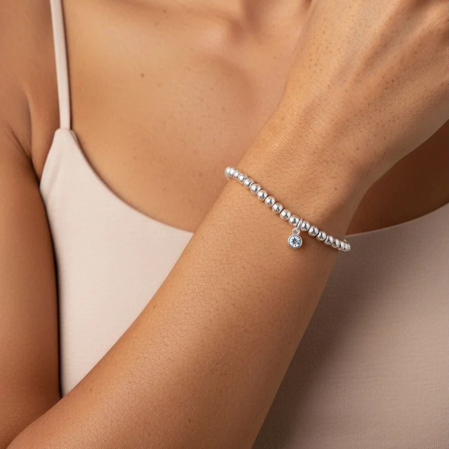 Sterling Silver Birthstone Beads Bracelet - Image 2