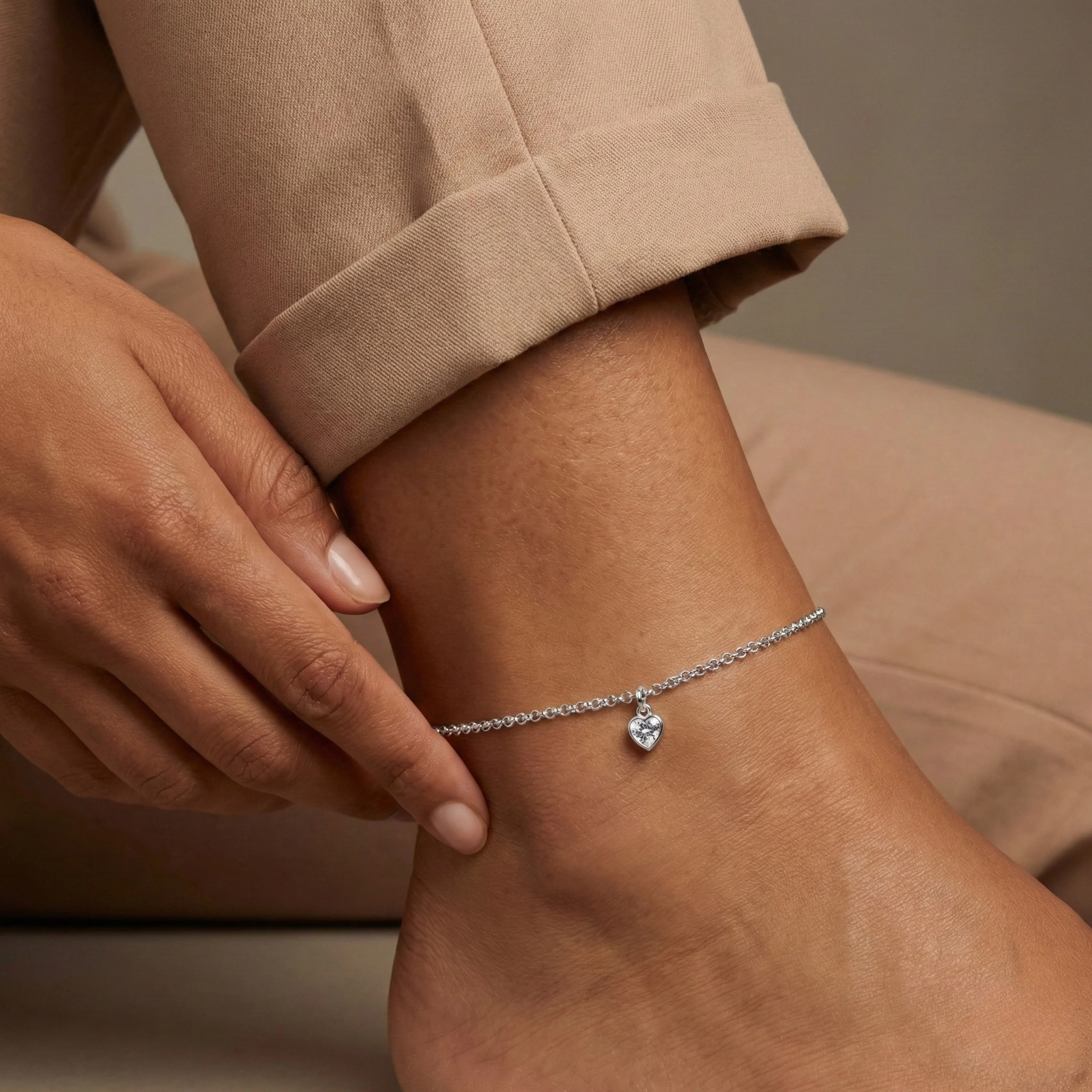 Sterling Silver Liv Birthstone Heart Anklet - Image 3