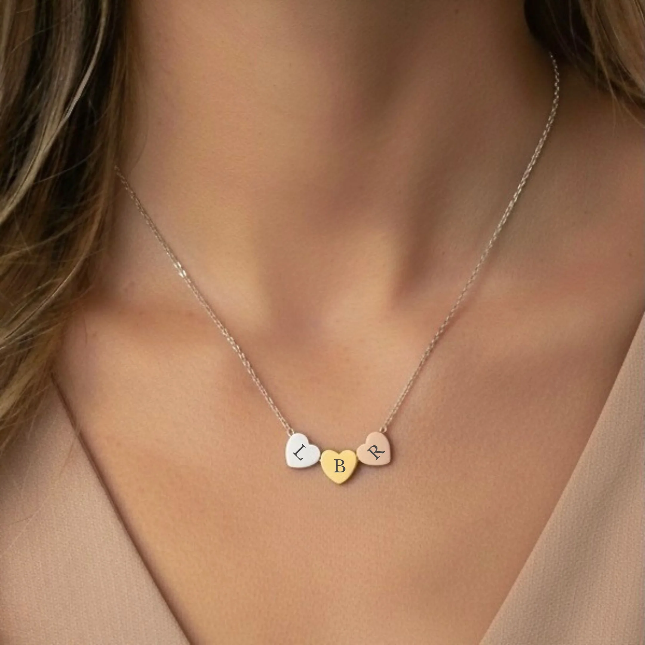 Triple Heart Necklace in Mixed Metal - Image 2