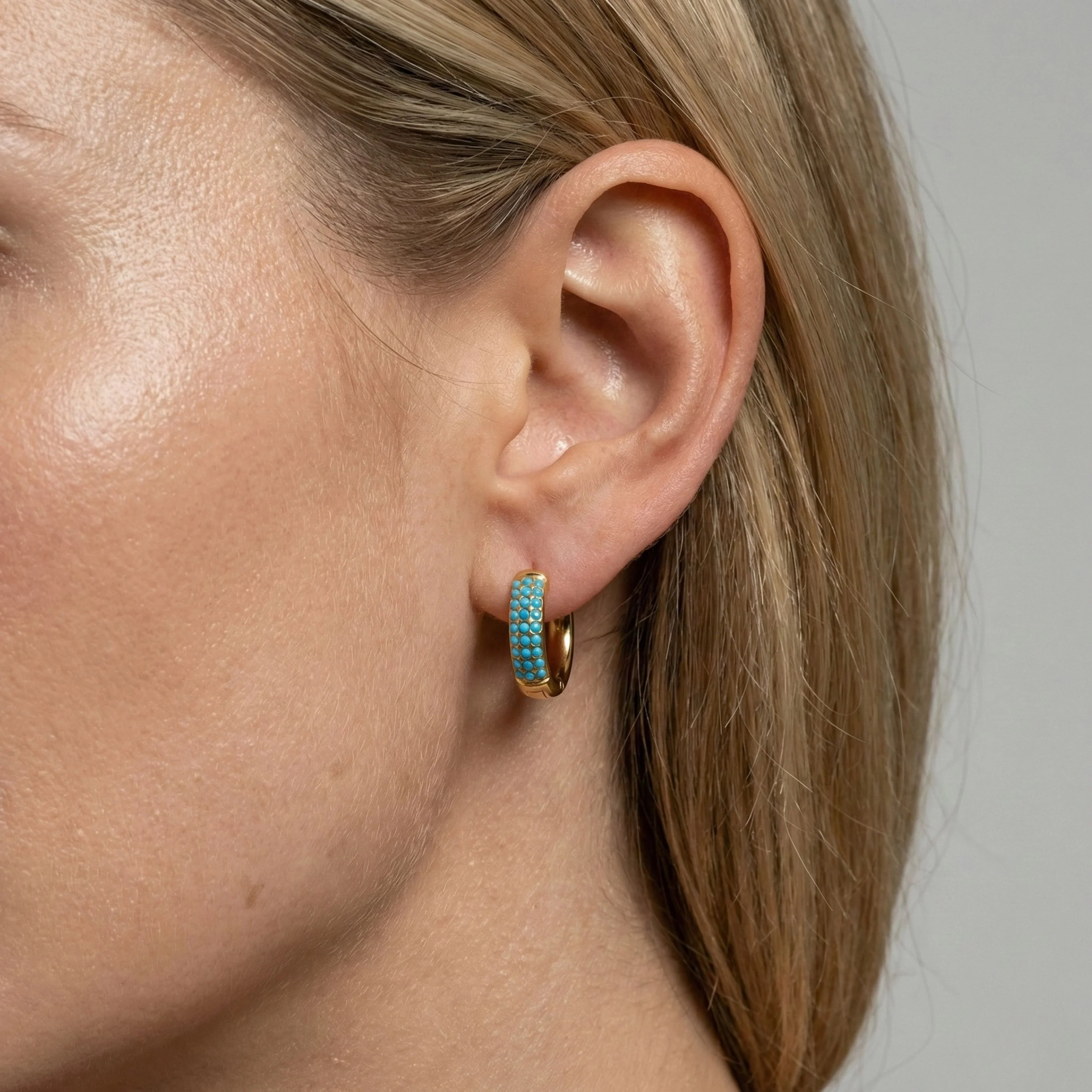 Turquoise Huggie Hoops, Gold - Image 2