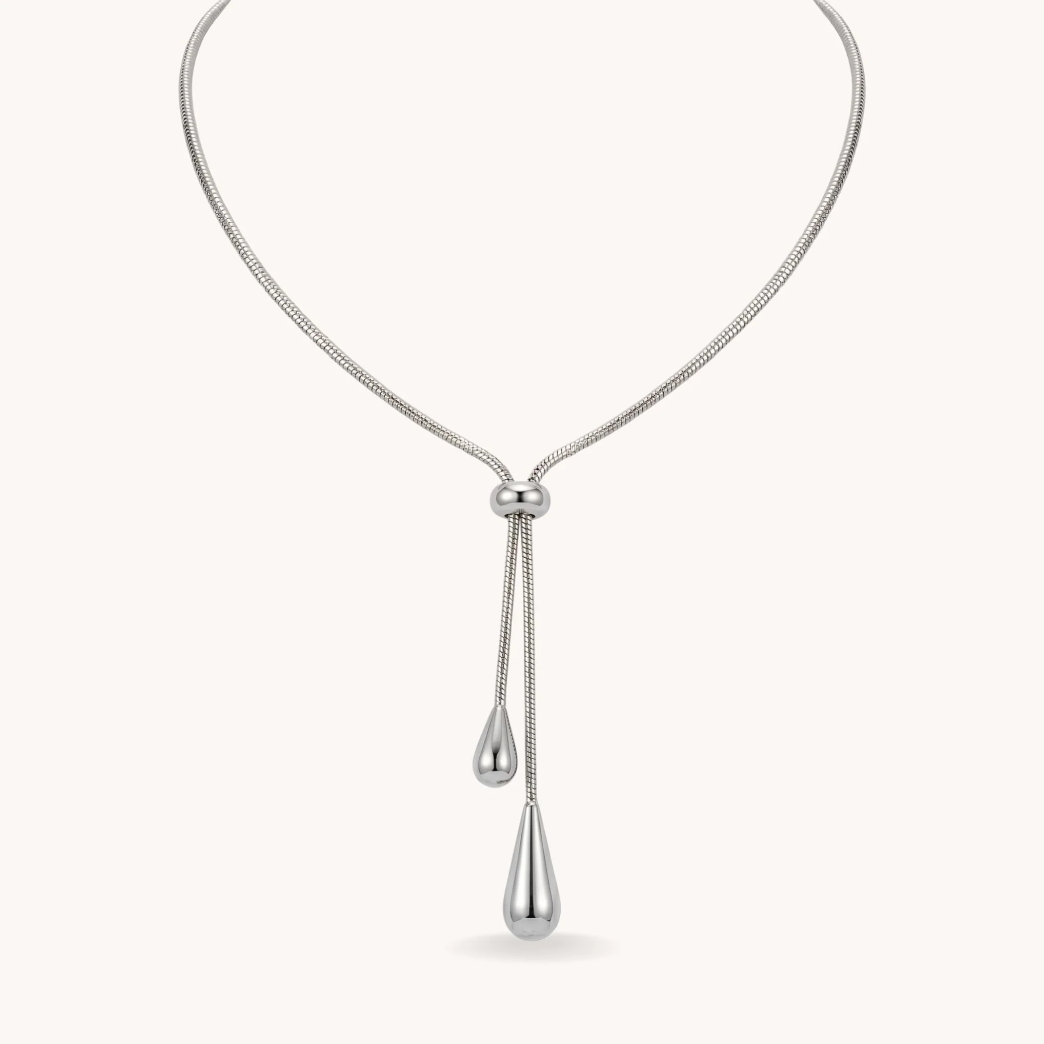 Twin Drops Adjustable Necklace in Silver - Image 2