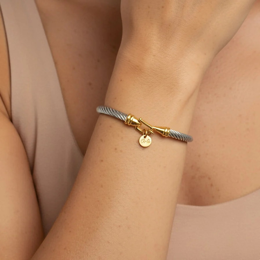 Twist Lock Bangle, Silver & Gold - Image 3