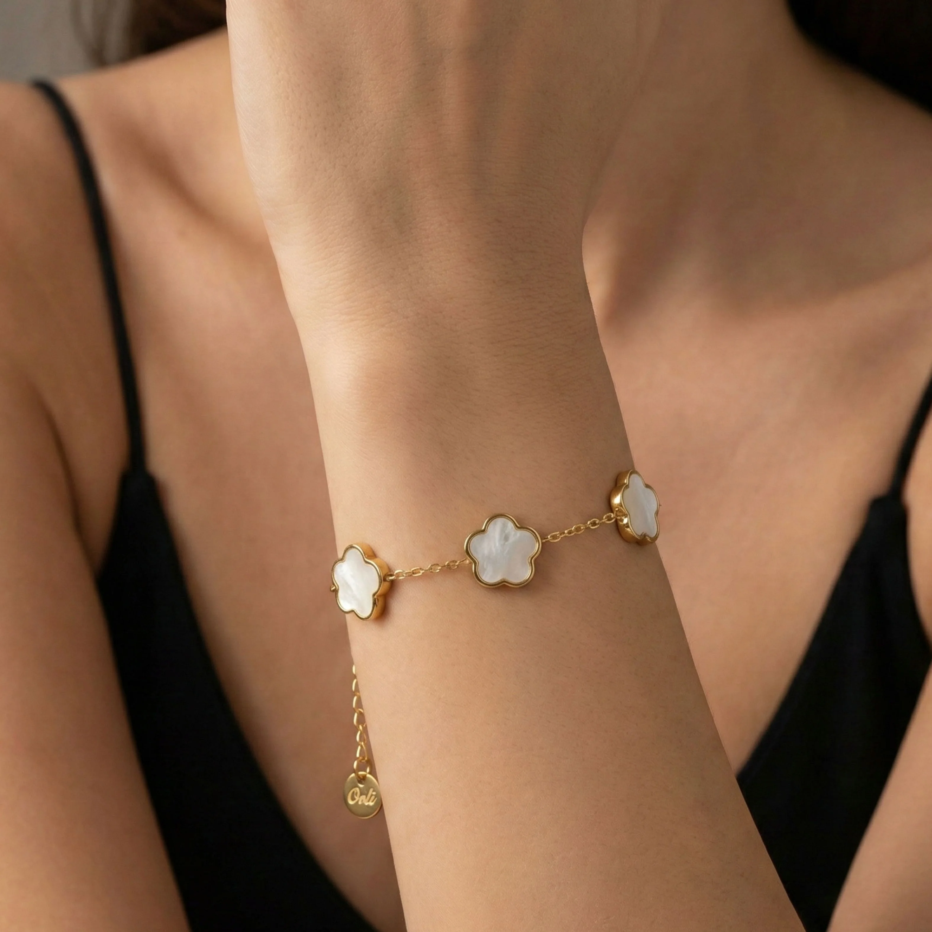 White Multi Clover Bracelet in Gold - Image 3